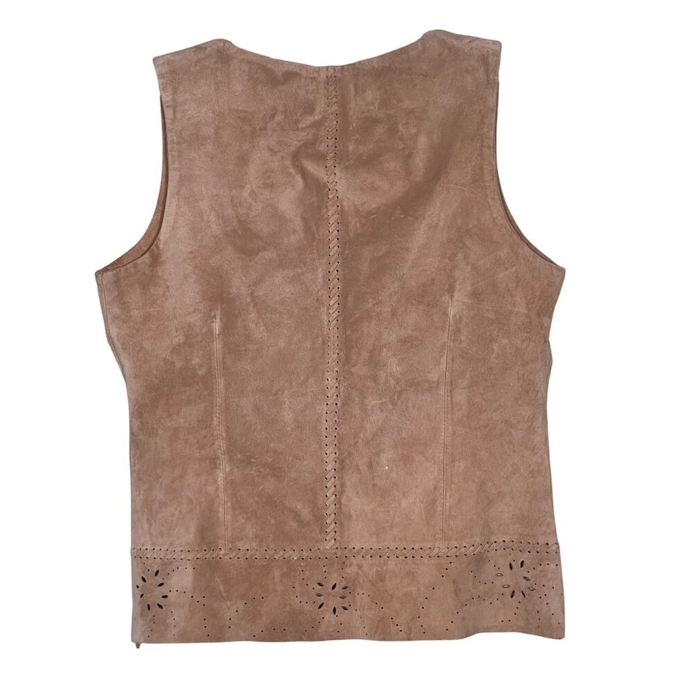 HIT P Size P Suede Leather Beige Vest Perforated Design Western Rodeo Tribal - Picture 2 of 16